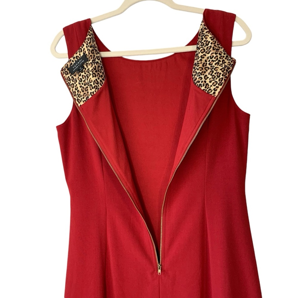 Tahari red sleeveless a-line career wear dress gold back zipper closure. Size 10 - Picture 4 of 9
